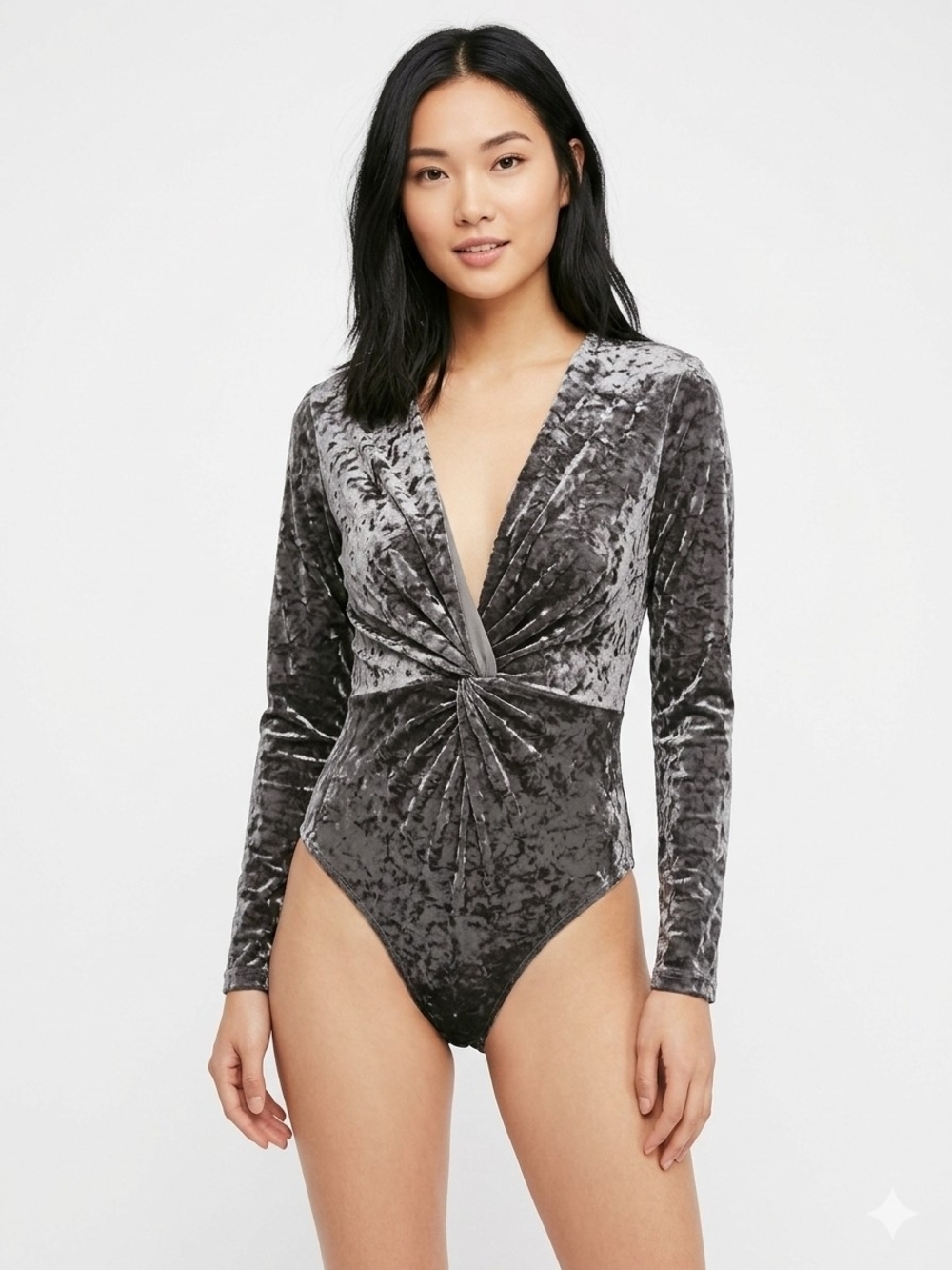 ANTHROPOLOGIE x MAKERS OF DREAMS Crushed Velvet Twist-Front Long Sleeve Bodysuit